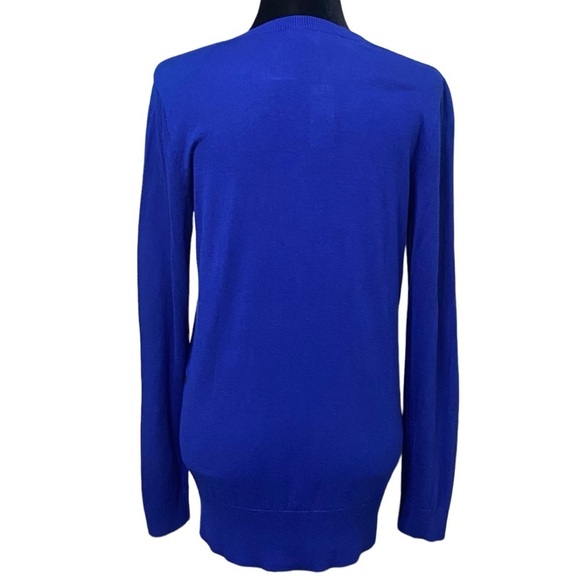 Loft Blue Polka Dot Stripe Wool Blend Sweater Medium V-Neck Retro NWT - Picture 4 of 7